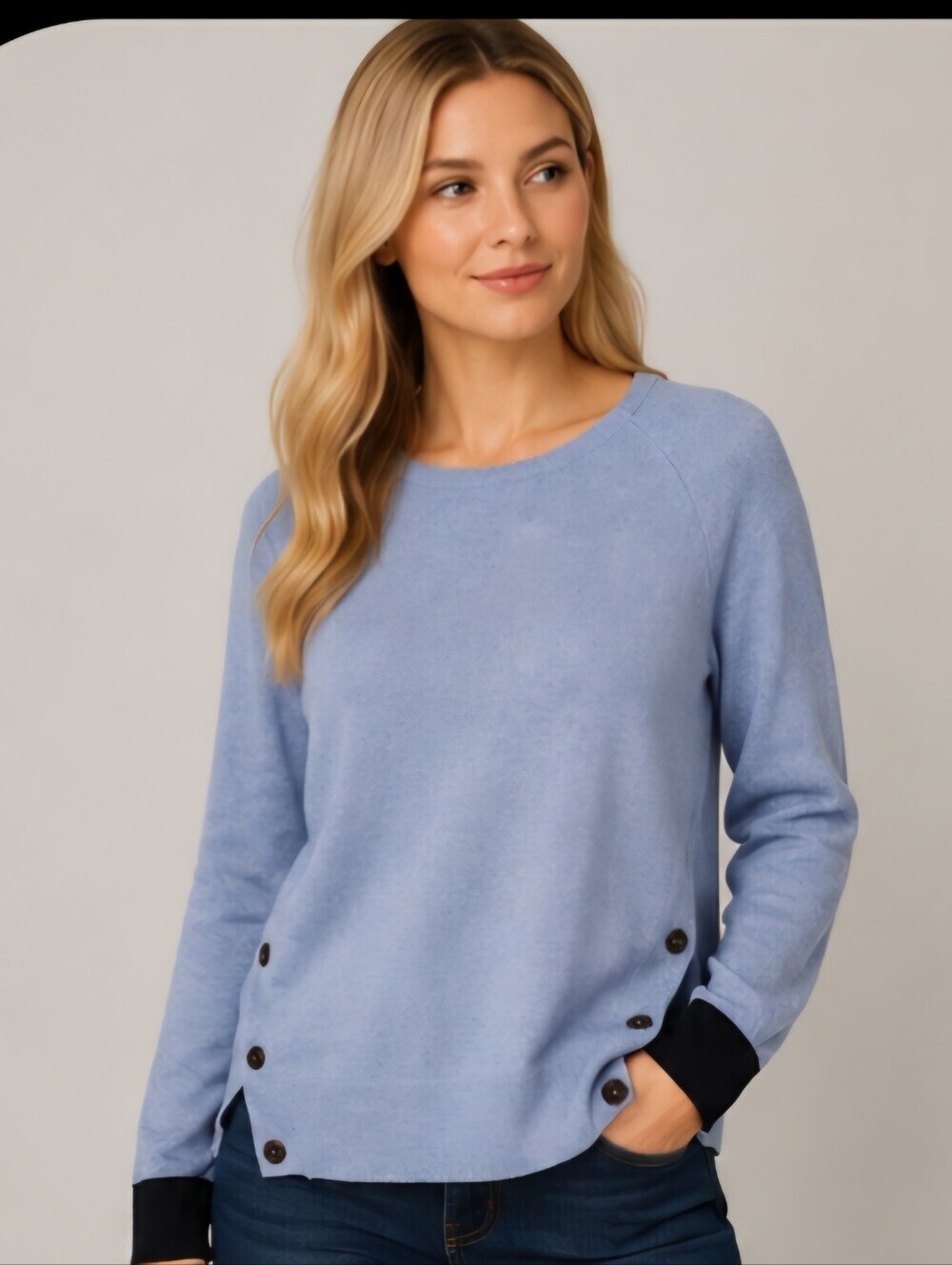 J CREW COLOR BLOCK BLACK LABEL BLUE SWEATER ELBOW PADS BUTTON SIDE MED